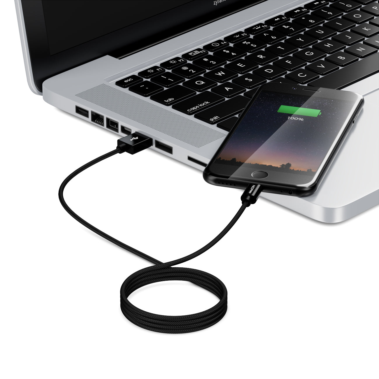 deleyCON Kabel – USB-A auf Lightning 1 m, MFi zertifiziert, geflochten, Schwarz – für iPhone/iPad