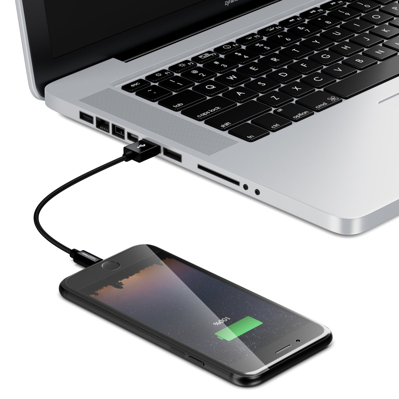 deleyCON USB-A auf Lightning Kabel, 0,50 m, Schwarz, geflochten (Nylon) – für iPhone 5, 5c, 5s, u. a.