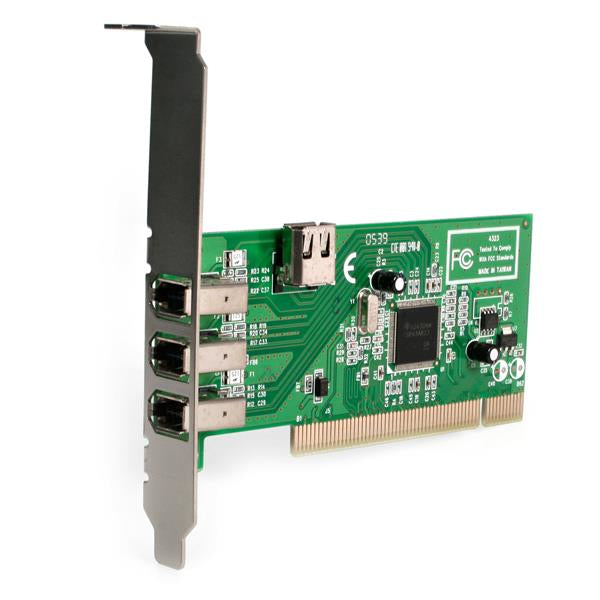 StarTech.com PCI FireWire Karte – 4-Port (3× extern, 1× intern), PCI, IEEE 1394a, 0,4 Gbit/s – Grün/Metallisch