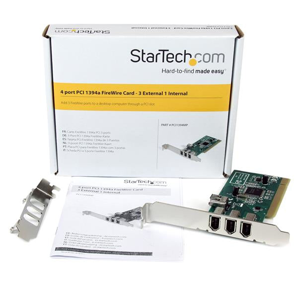 StarTech.com PCI FireWire Karte – 4-Port (3× extern, 1× intern), PCI, IEEE 1394a, 0,4 Gbit/s – Grün/Metallisch