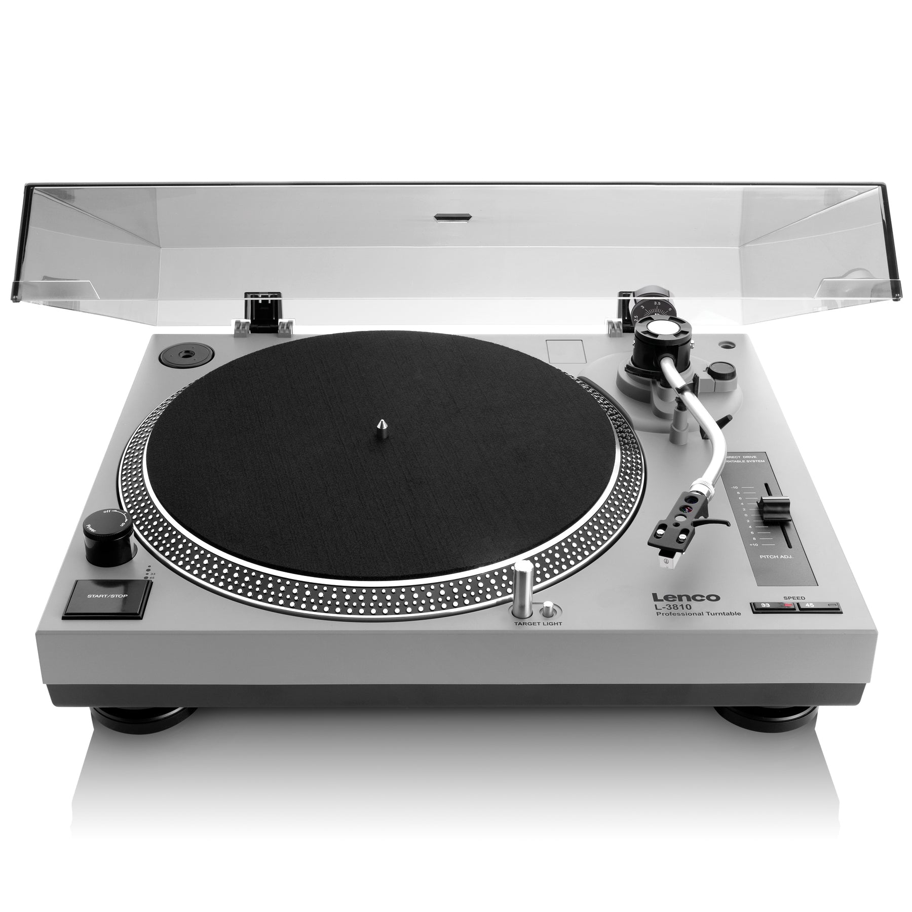 Lenco L-3810 – Plattenspieler (Direktantrieb, manuell), Phono-Vorverstärker, 33⅓/45 – Grau
