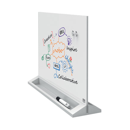 Nobo Whiteboard – 60 × 45 cm, Glas, magnetisch, beidseitig, inkl. Marker, 2 Magnete, Stiftablage