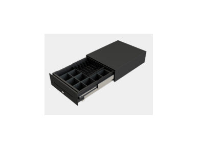 apg Solutions FLEX-0389 – Kassenschublade, 6 Scheine/8 Münzen, RJ-11, 330 × 427 × 120 mm, Schwarz