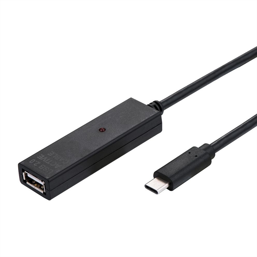 VALUE USB-C Verlängerungskabel (Stecker auf Buchse) – USB 2.0 (480 Mbps) – 20 m – aktiv – Schwarz
