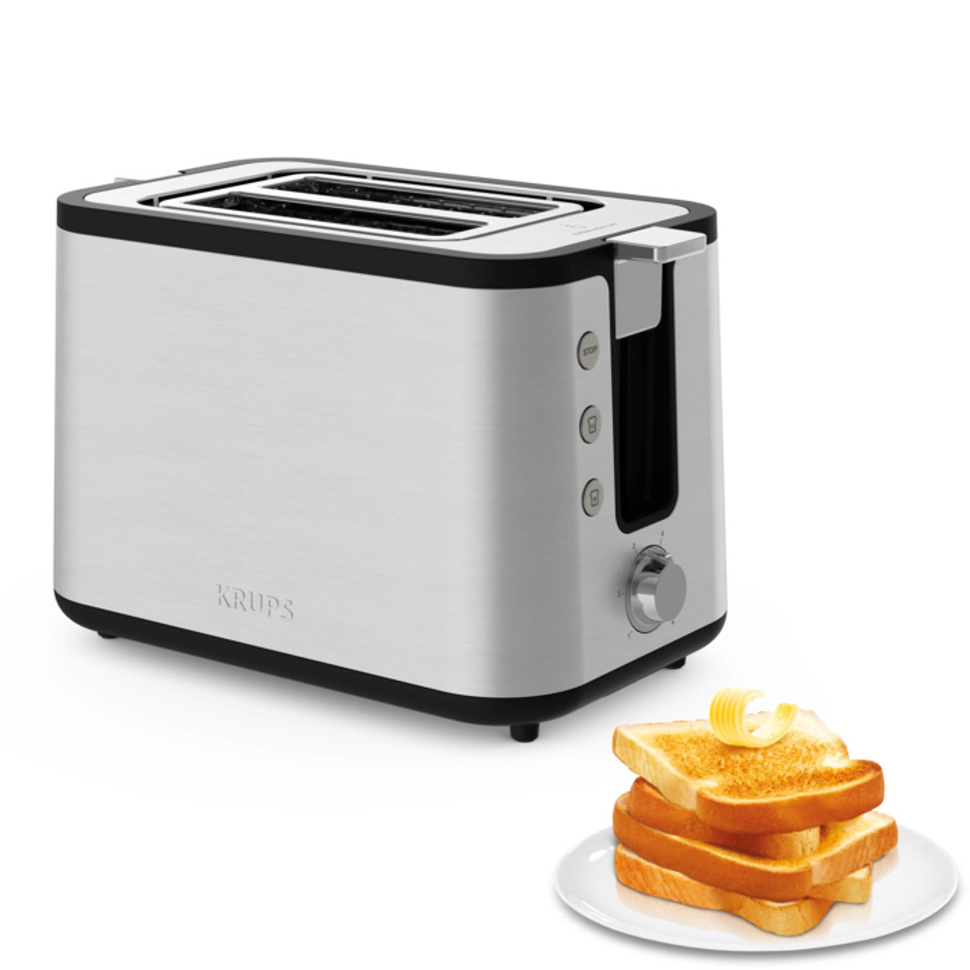 Krups Toaster Control Line – 2 Scheiben, 6 Bräunungsstufen, 850 W – Edelstahl