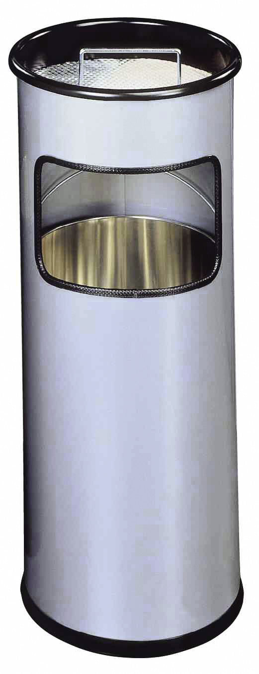 Durable Papierkorb – 17 l – Metall, silber – Ø 260 × H 620 mm – mit integriertem Aschenbecher, herausnehmbar