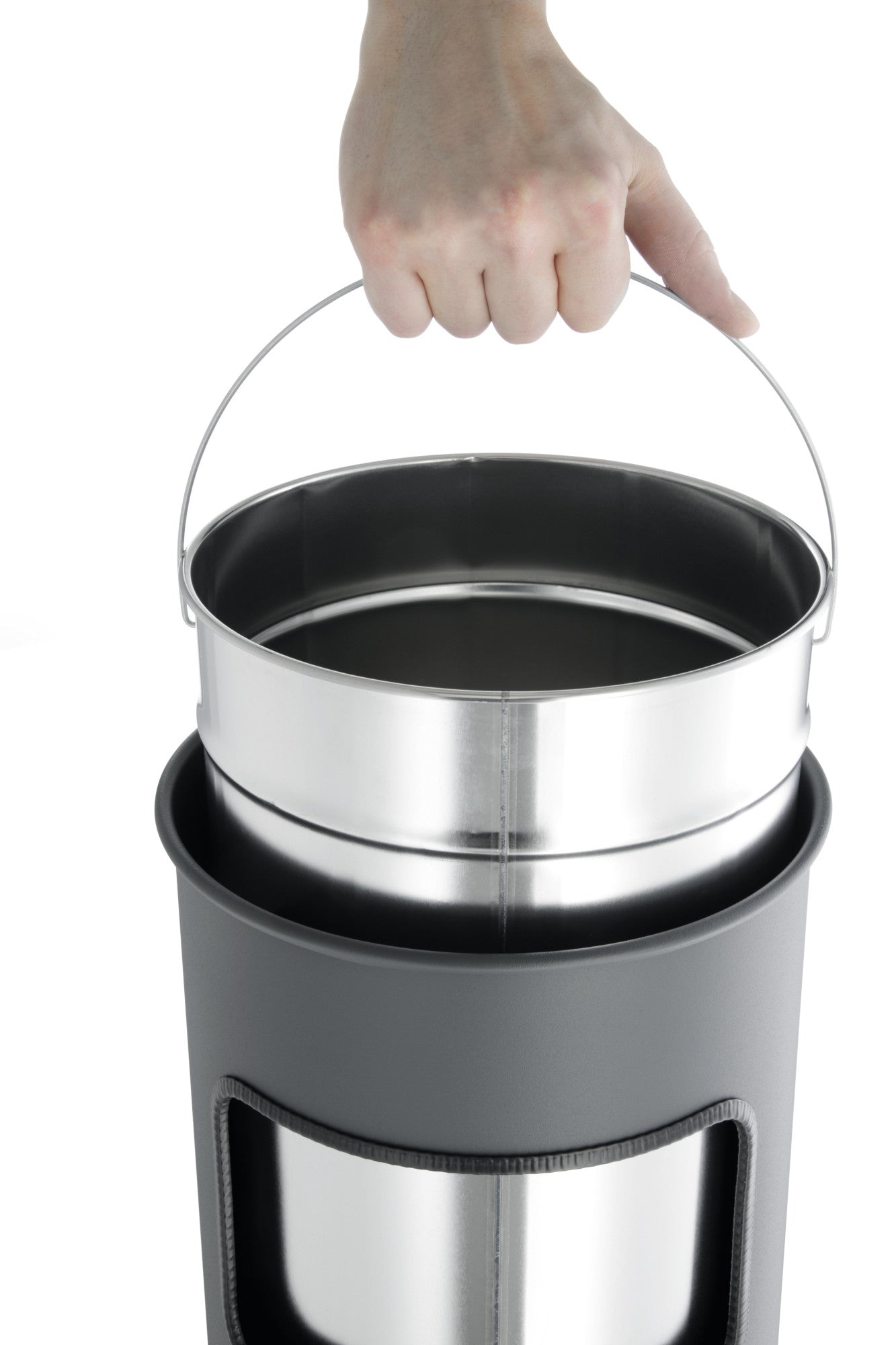 Durable Papierkorb – 17 l – Metall, silber – Ø 260 × H 620 mm – mit integriertem Aschenbecher, herausnehmbar