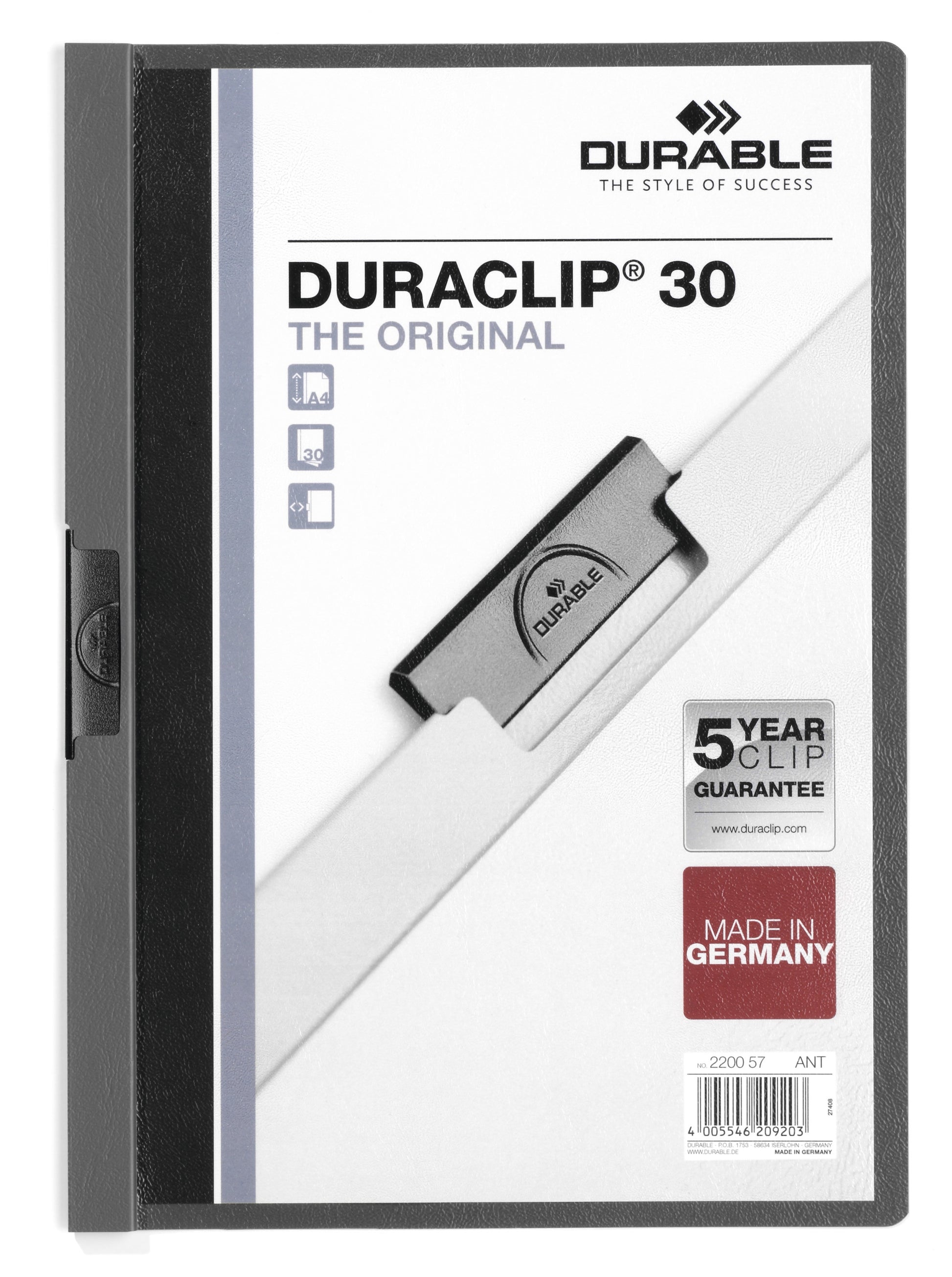 Durable Duraclip Unterschriftenmappe 30 – A4, anthrazit, Kunststoff