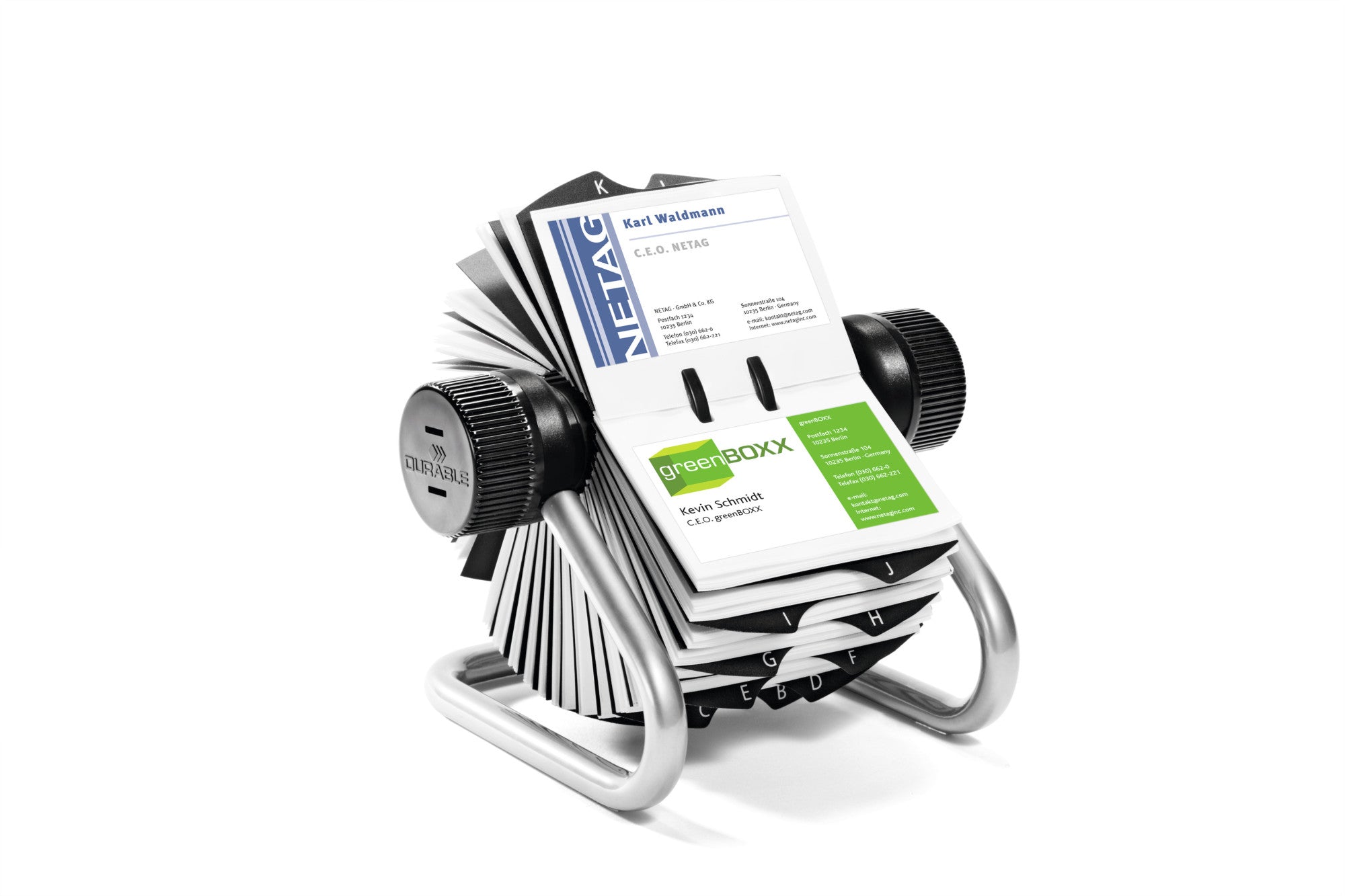 Durable Visifix Flip Visitenkartenbuch – für 400 Visitenkarten (104 × 72 mm), Metall, Silber, A–Z-Register