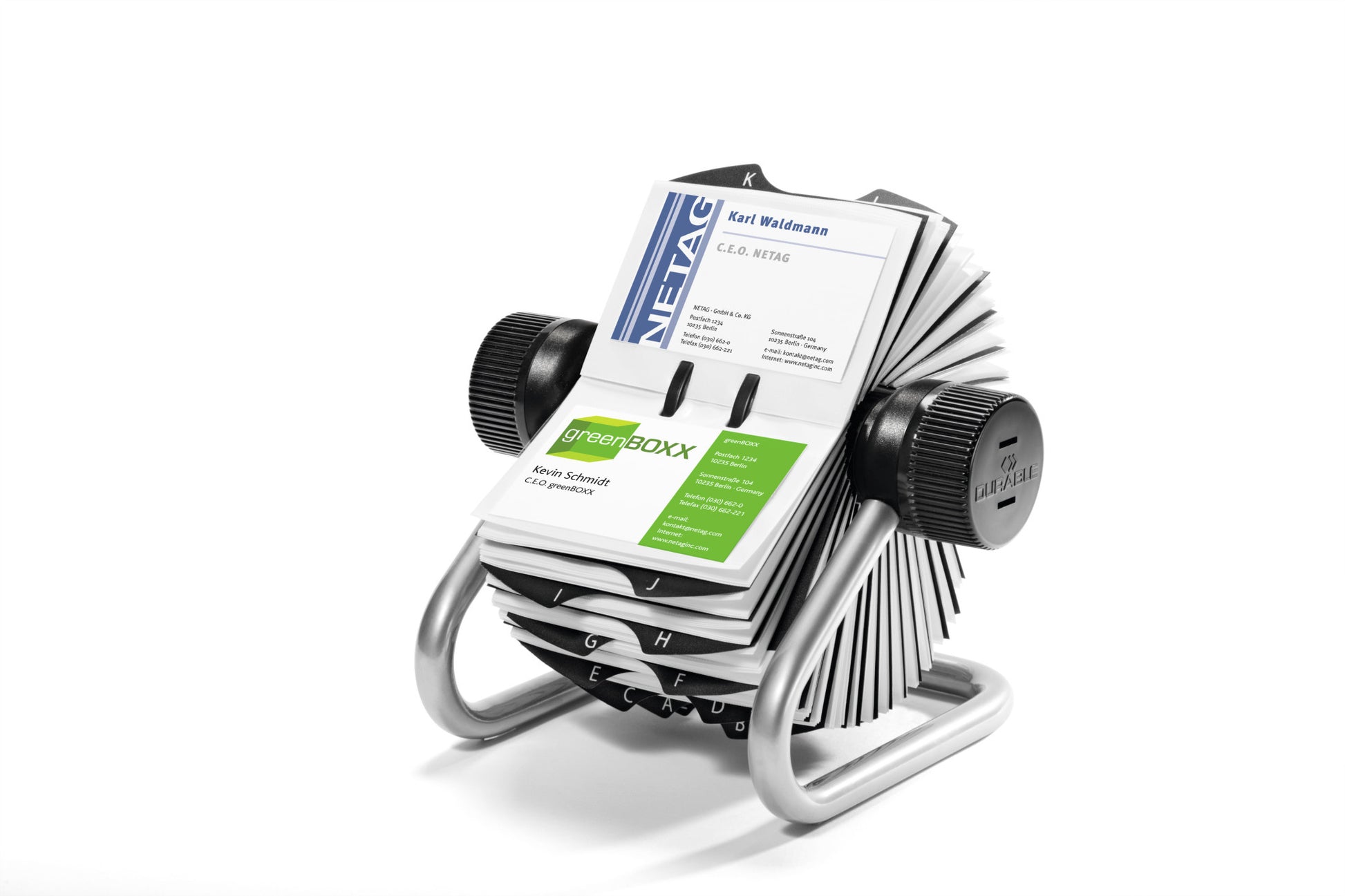 Durable Visifix Flip Visitenkartenbuch – für 400 Visitenkarten (104 × 72 mm), Metall, Silber, A–Z-Register