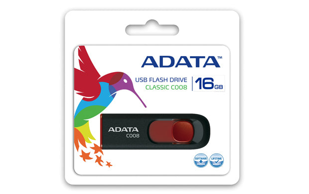 ADATA C008 – 16 GB USB-Stick, USB 2.0, Schwarz/Rot – für Windows, Mac OS, Linux