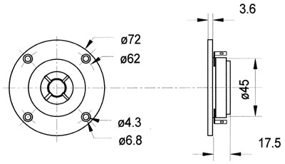 Visaton VS-DTW72/8 – Hochtöner (Kalotte) – 8 Ohm, 2'200–23'000 Hz, 91 dBA – 75 W RMS – Schwarz