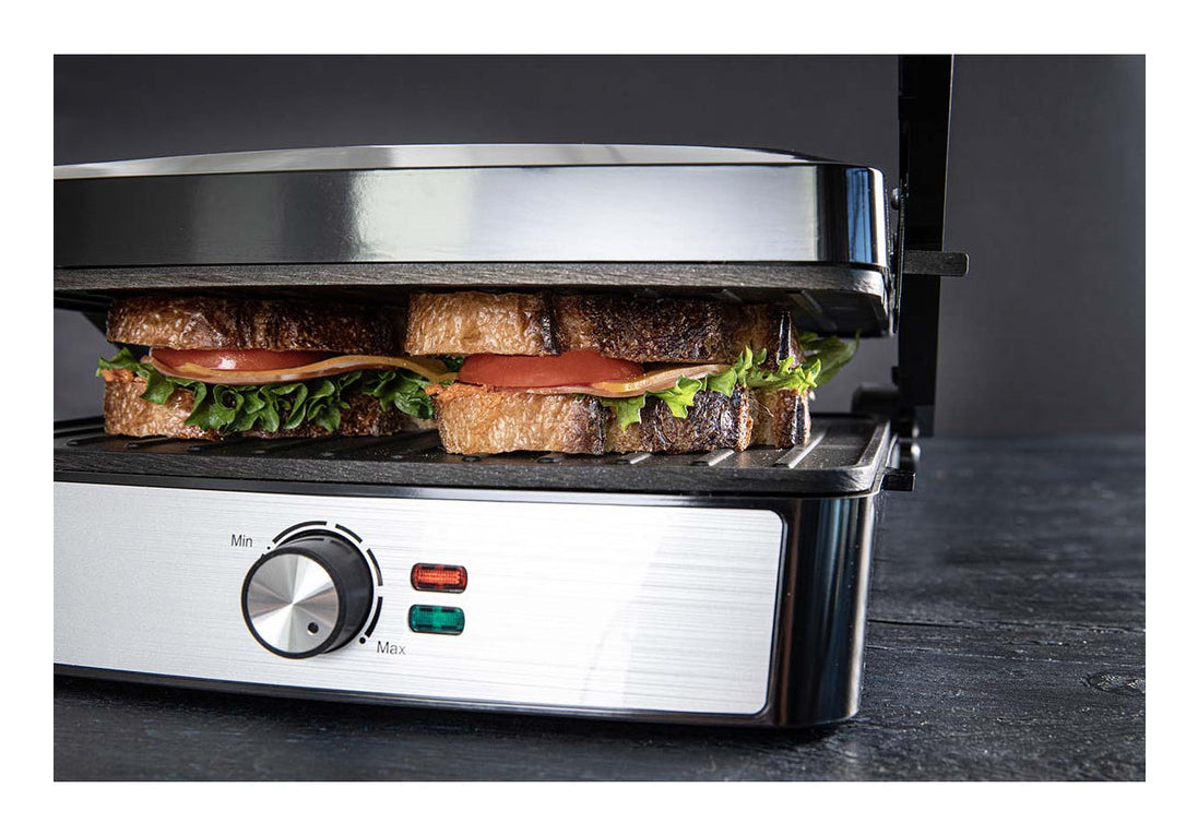 Gastronoma Tischgrill 18240001 – 29×23 cm Kochfläche, 2 200 W – Schwarz/Edelstahl