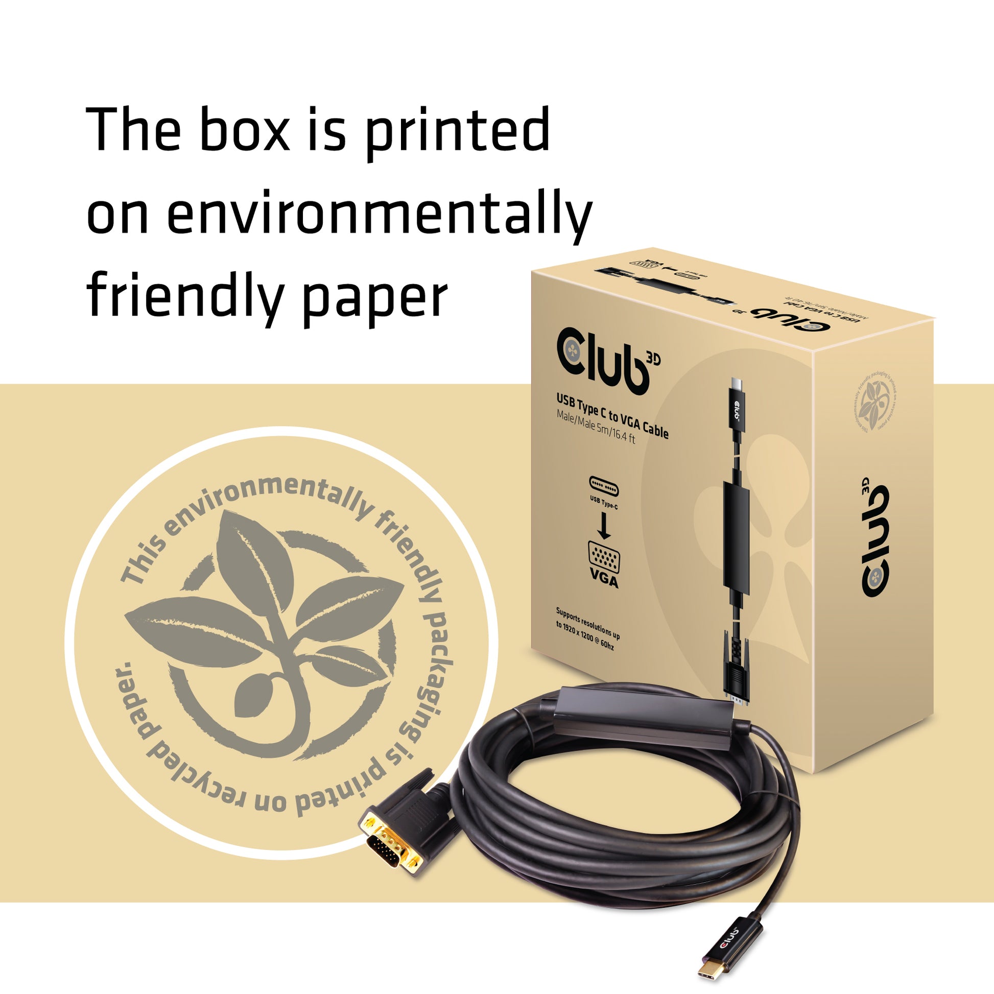 Club 3D USB-C auf VGA Kabel – 5 m, aktiv