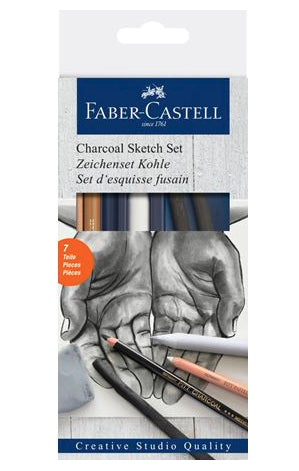 Faber-Castell Zeichenset Kohle – Pastell, Weiss, 7-teiliges Set