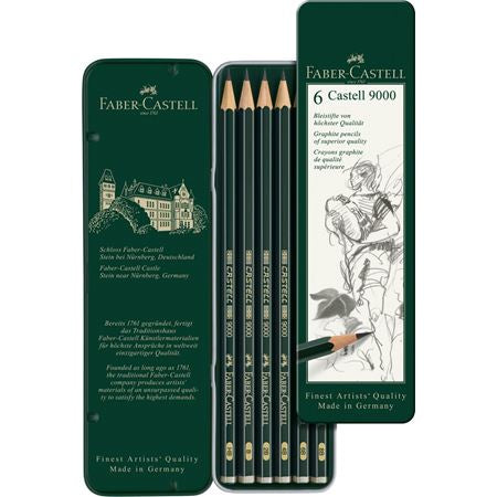 Faber-Castell Castell 9000 Graphit-Set, 8B–HB, Metalletui – 6-teilig