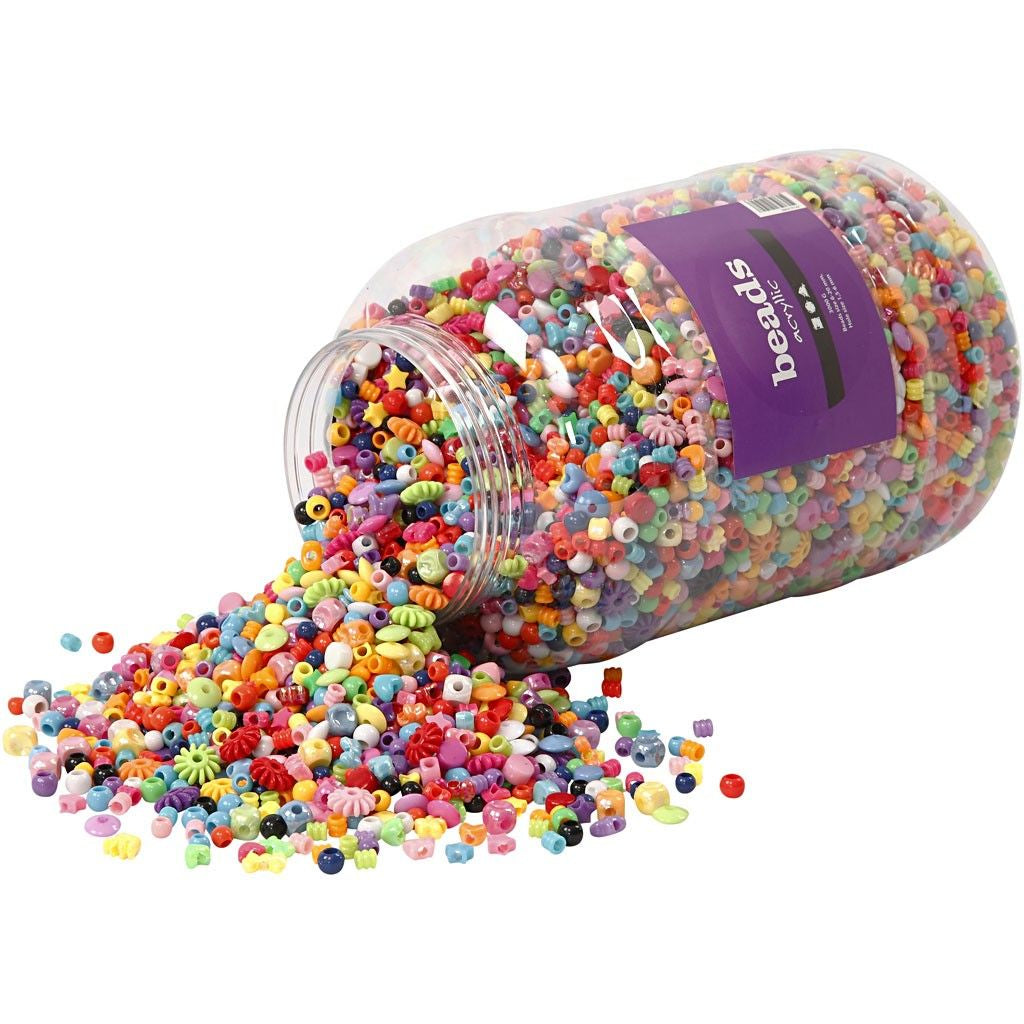 Creativ Company Perlenmischung, Acryl – mehrfarbig – Ø 6–20 mm, Loch 1,5–6 mm – 8'100 Stk.
