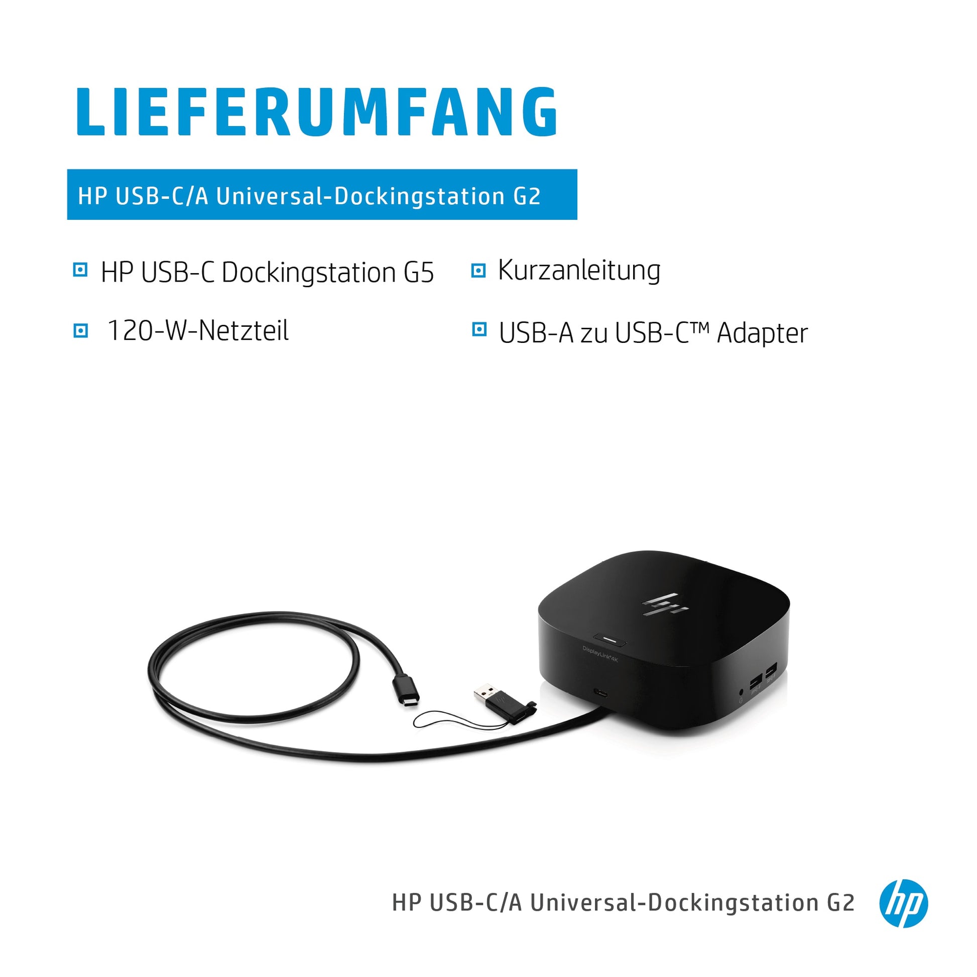 HP G5 Dockingstation – USB-C, 2× DP, 1× HDMI, 4× USB-A, 3,5 mm Audio, für Windows/Mac