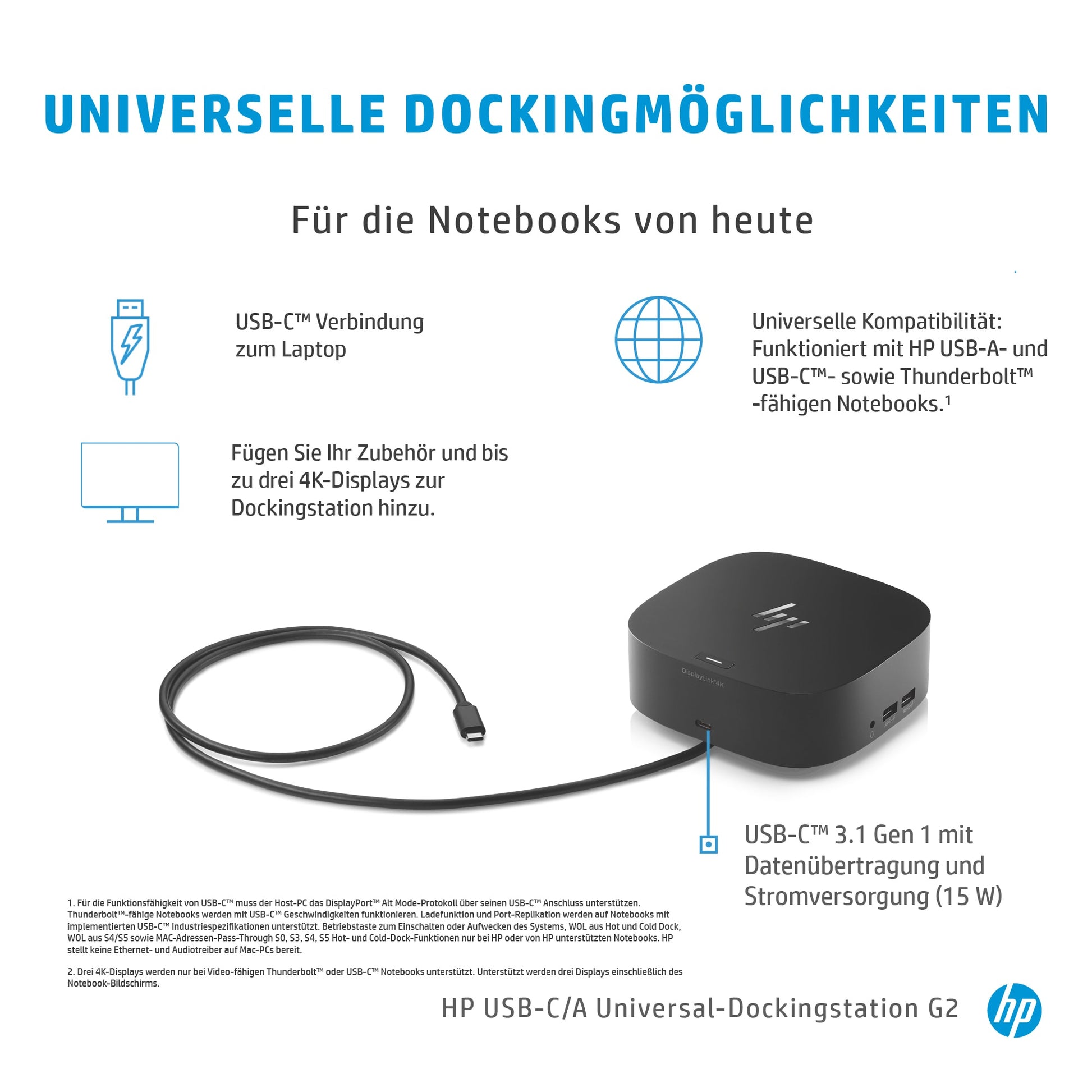 HP G5 Dockingstation – USB-C, 2× DP, 1× HDMI, 4× USB-A, 3,5 mm Audio, für Windows/Mac