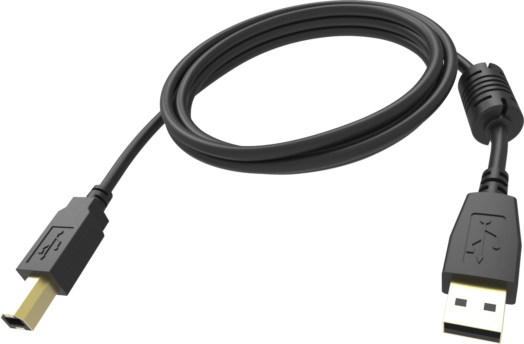 Vision USB-A auf USB-B Kabel – USB 2.0 (480 Mbit/s) – 5 m – Goldstecker – Schwarz