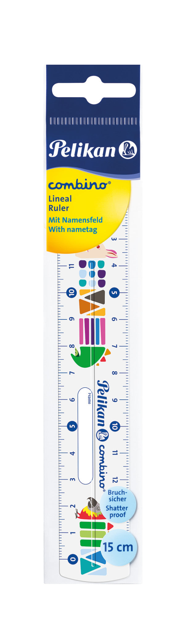 Pelikan Lineal – Kunststoff – 15 cm – Namensfeld, Tiermotive – Mehrfarbig