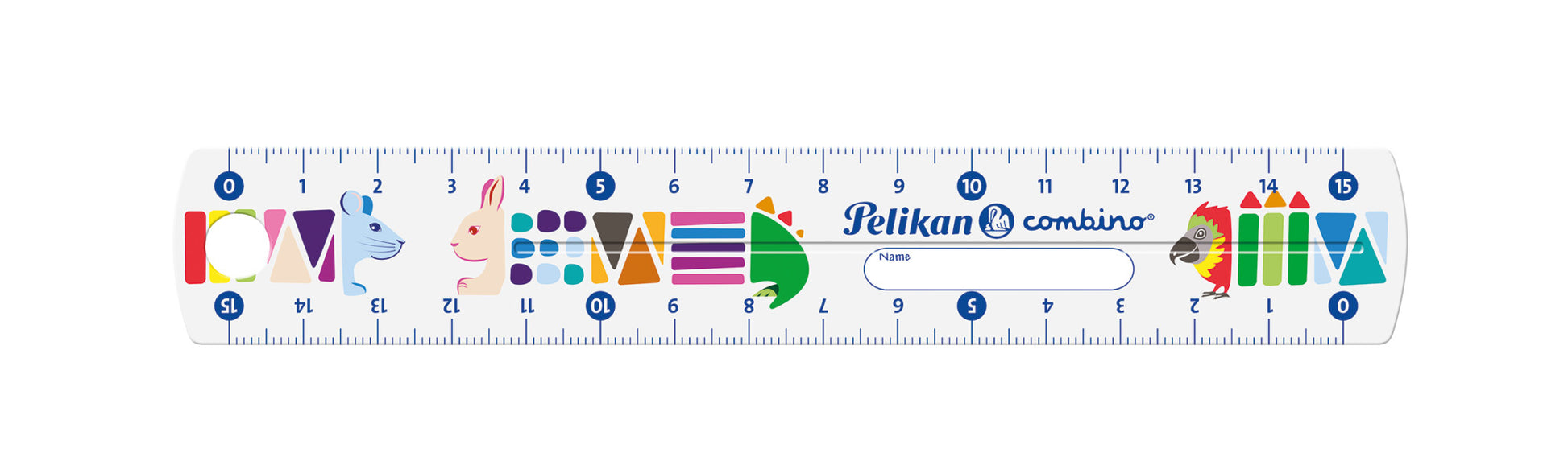 Pelikan Lineal – Kunststoff – 15 cm – Namensfeld, Tiermotive – Mehrfarbig