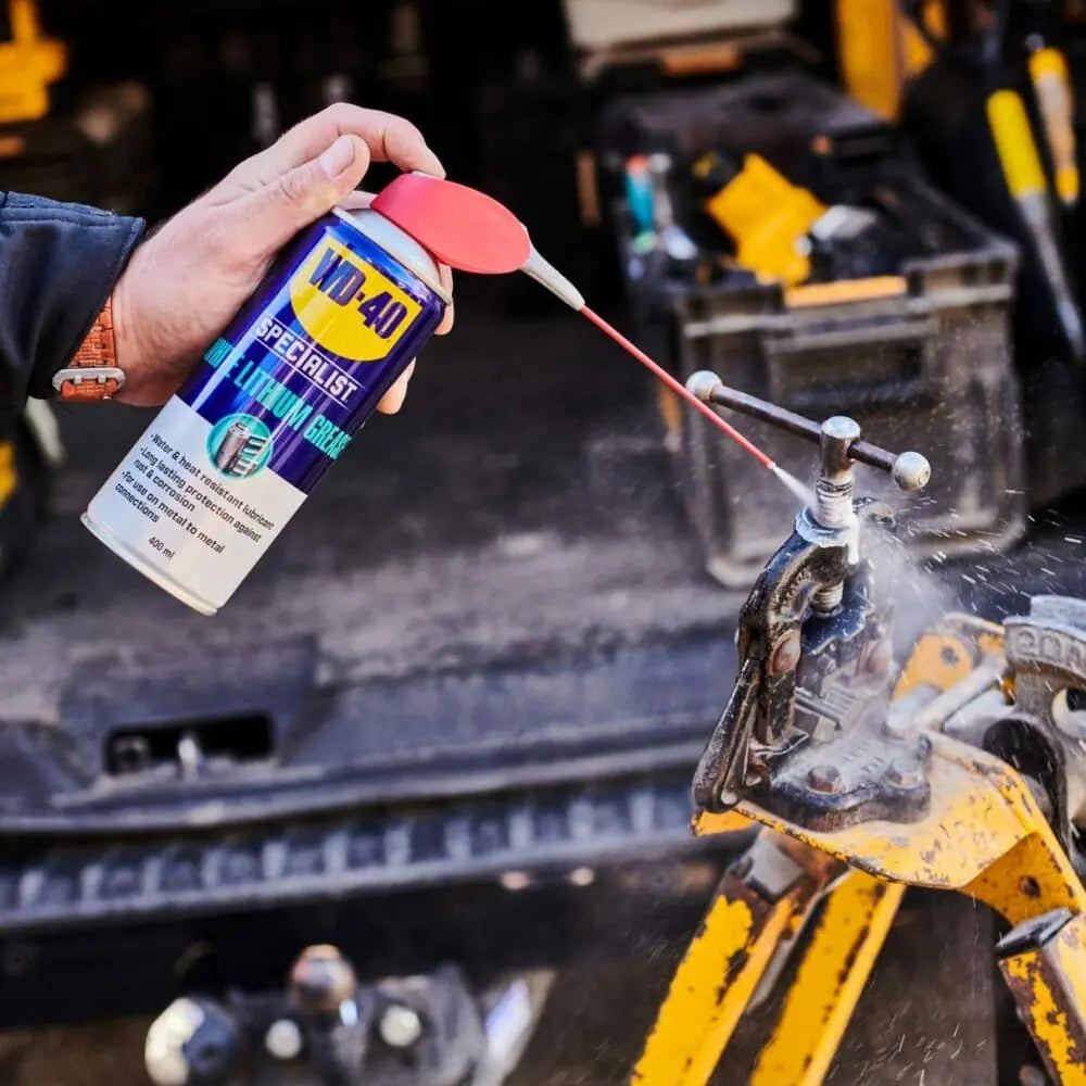 WD-40 Spezialist Lithiumsprühfett – transparent, wasserfest, für Metall, 400 ml, −25 bis +130 °C