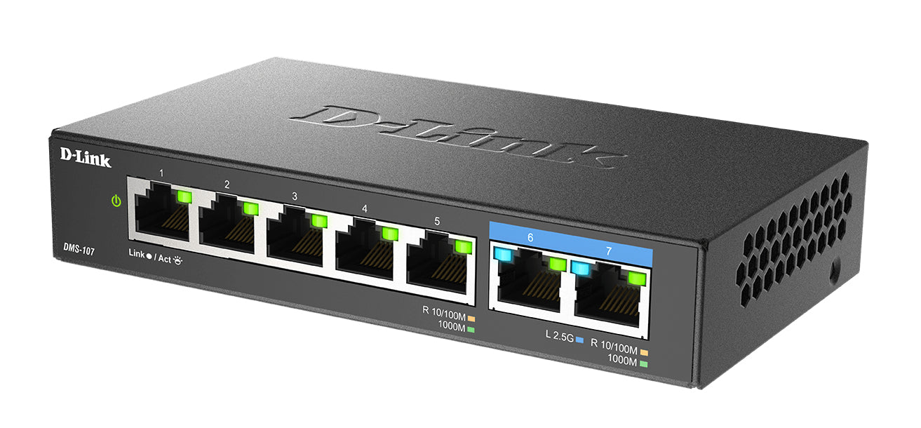 D-Link DMS-107/E – Netzwerk-Switch, Unmanaged, 7x LAN (5x GbE, 2x 2,5GbE), Schwarz