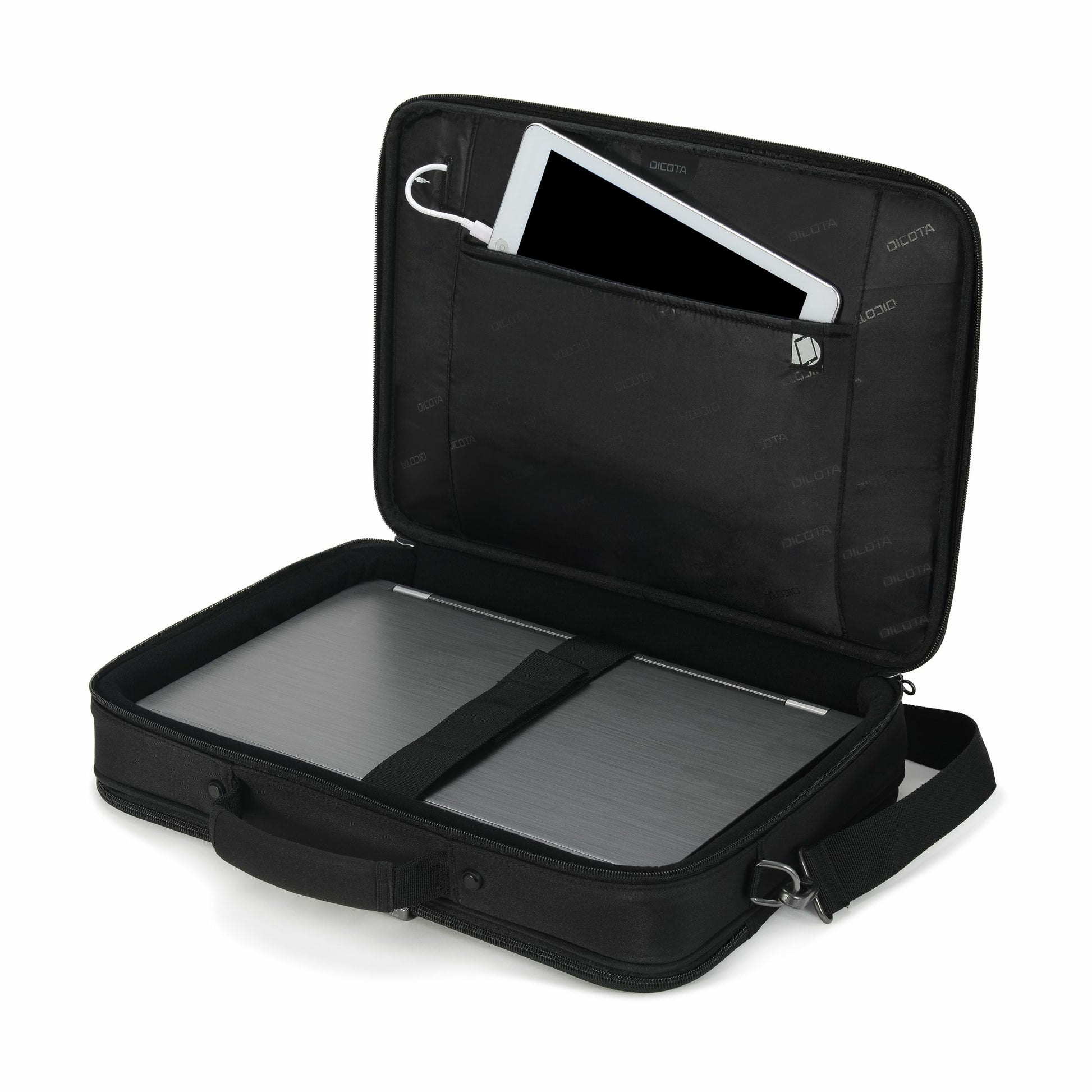 DICOTA ECO Multi Plus Select Notebook-Tasche für bis 15,6" – Trolley-Band, abnehmbarer Schultergurt – Schwarz