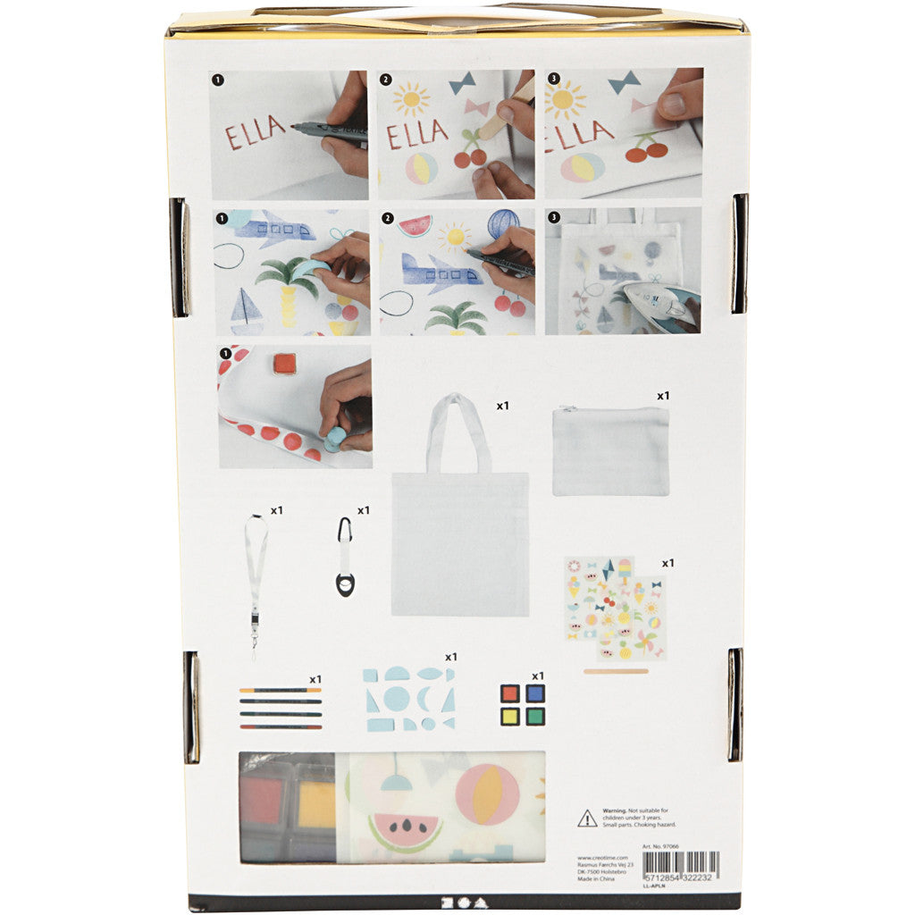 Creativ Company Sommer – Textil-Bastelset – inkl. Textilmalstifte, Stempel & 4 Textilteile – Mehrfarbig