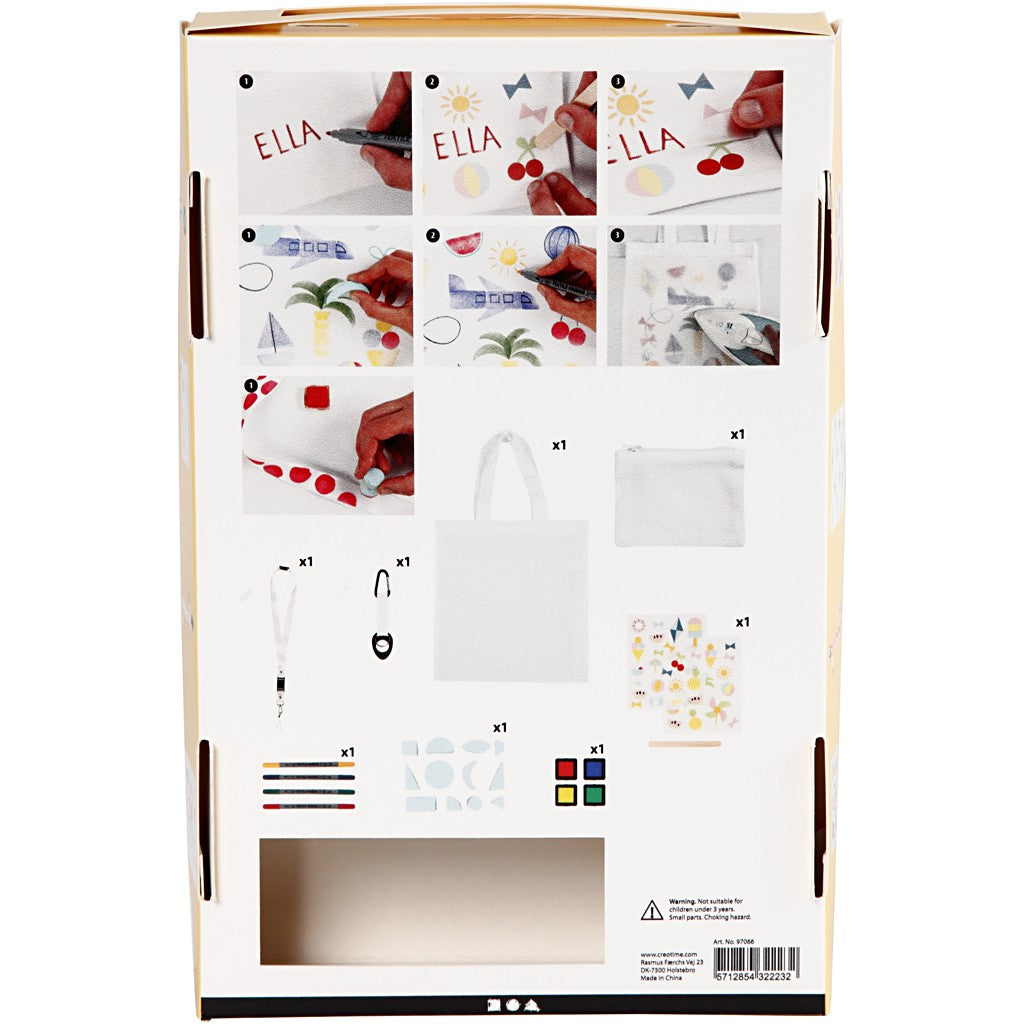 Creativ Company Sommer – Textil-Bastelset – inkl. Textilmalstifte, Stempel & 4 Textilteile – Mehrfarbig