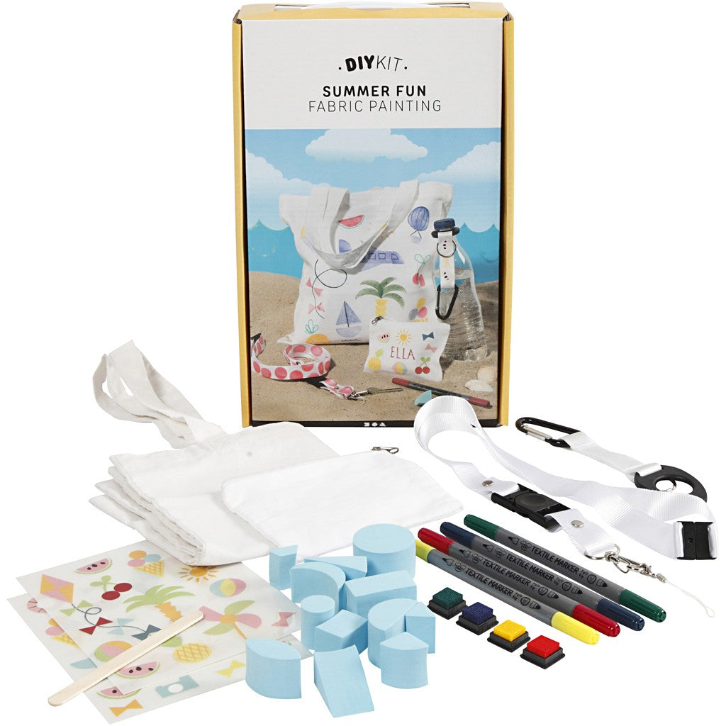 Creativ Company Sommer – Textil-Bastelset – inkl. Textilmalstifte, Stempel & 4 Textilteile – Mehrfarbig