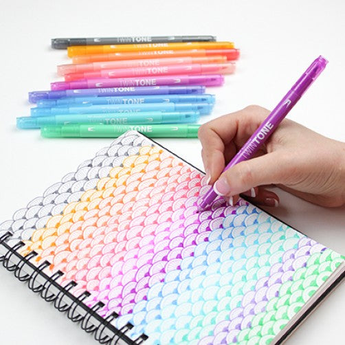 Tombow Fasermaler TwinTone, Strichbreite 0,3/0,8 mm, 12 Farben