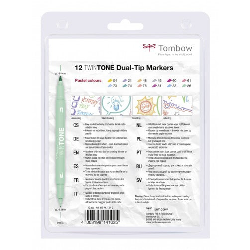 Tombow Fasermaler TwinTone, Strichbreite 0,3/0,8 mm, 12 Farben