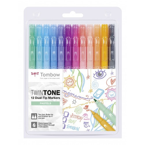 Tombow Fasermaler TwinTone, Strichbreite 0,3/0,8 mm, 12 Farben