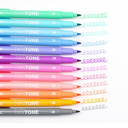 Tombow Fasermaler TwinTone, Strichbreite 0,3/0,8 mm, 12 Farben