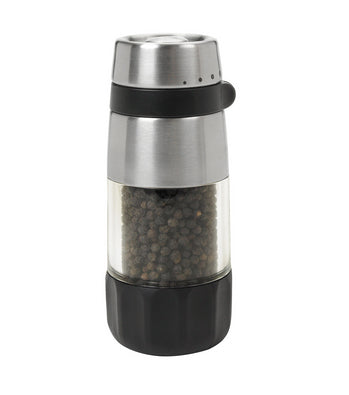 OXO Good Grips – Pfeffermühle 14 cm, Keramikmahlwerk, einstellbar, Acryl/Edelstahl, schwarz/edelstahl