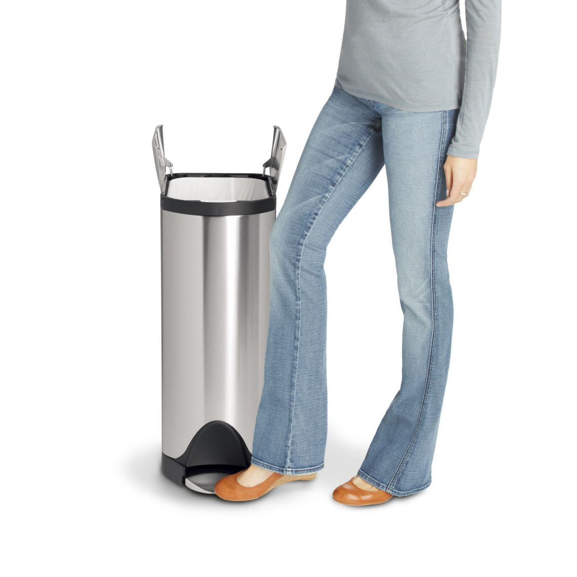 simplehuman Papierkorb Schmetterling – 30 l – mit Deckel – Edelstahl – B × H × T 447 × 660 × 264 mm
