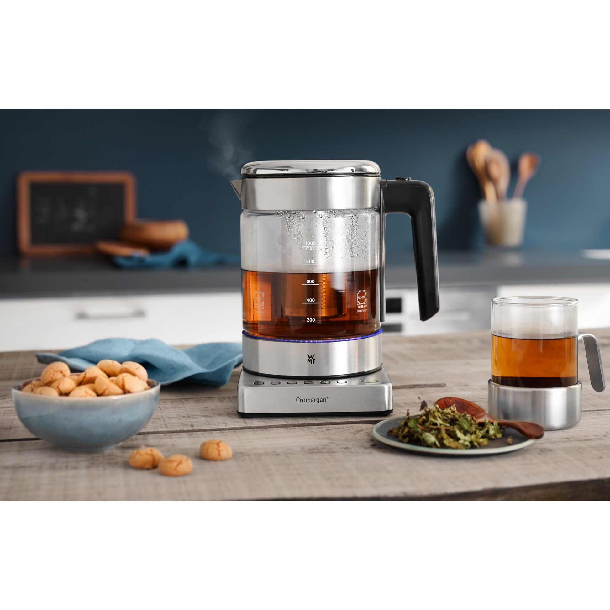 WMF KÜCHENminis Wasserkocher – 1 l, mit Temperaturwahl, Warmhaltefunktion, Glas, 04131800