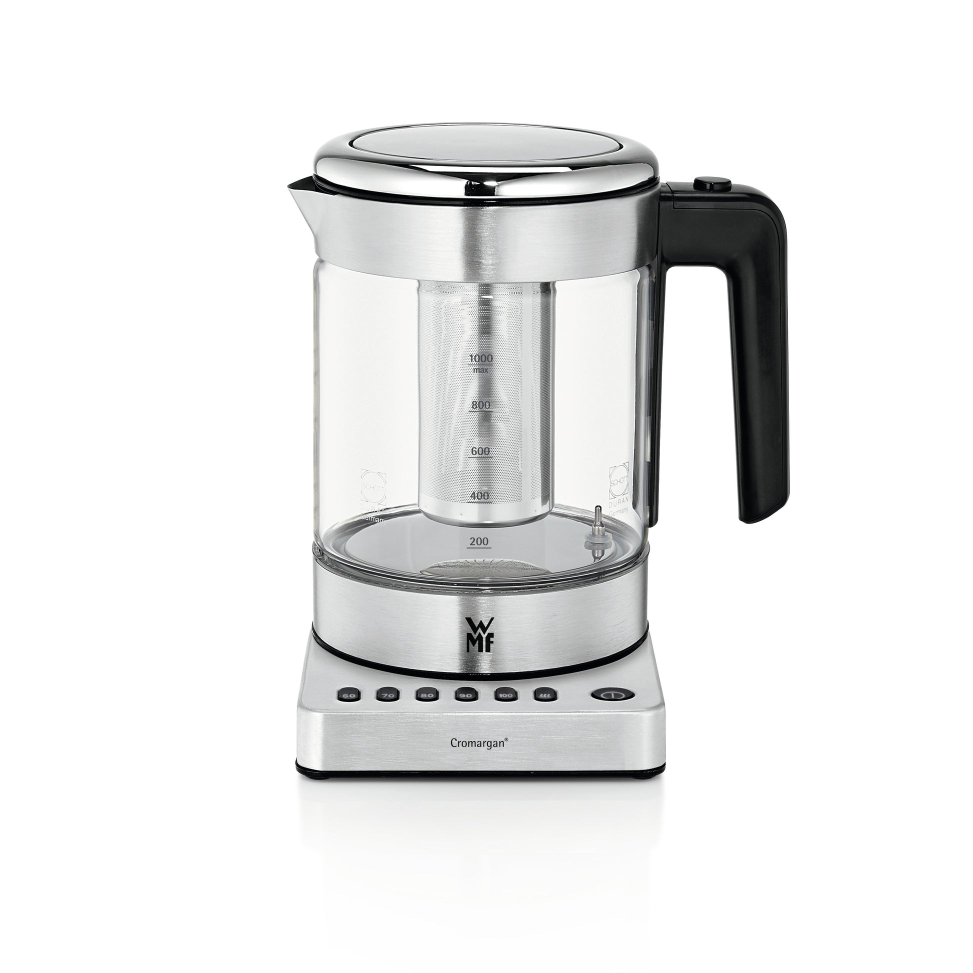 WMF KÜCHENminis Wasserkocher – 1 l, mit Temperaturwahl, Warmhaltefunktion, Glas, 04131800