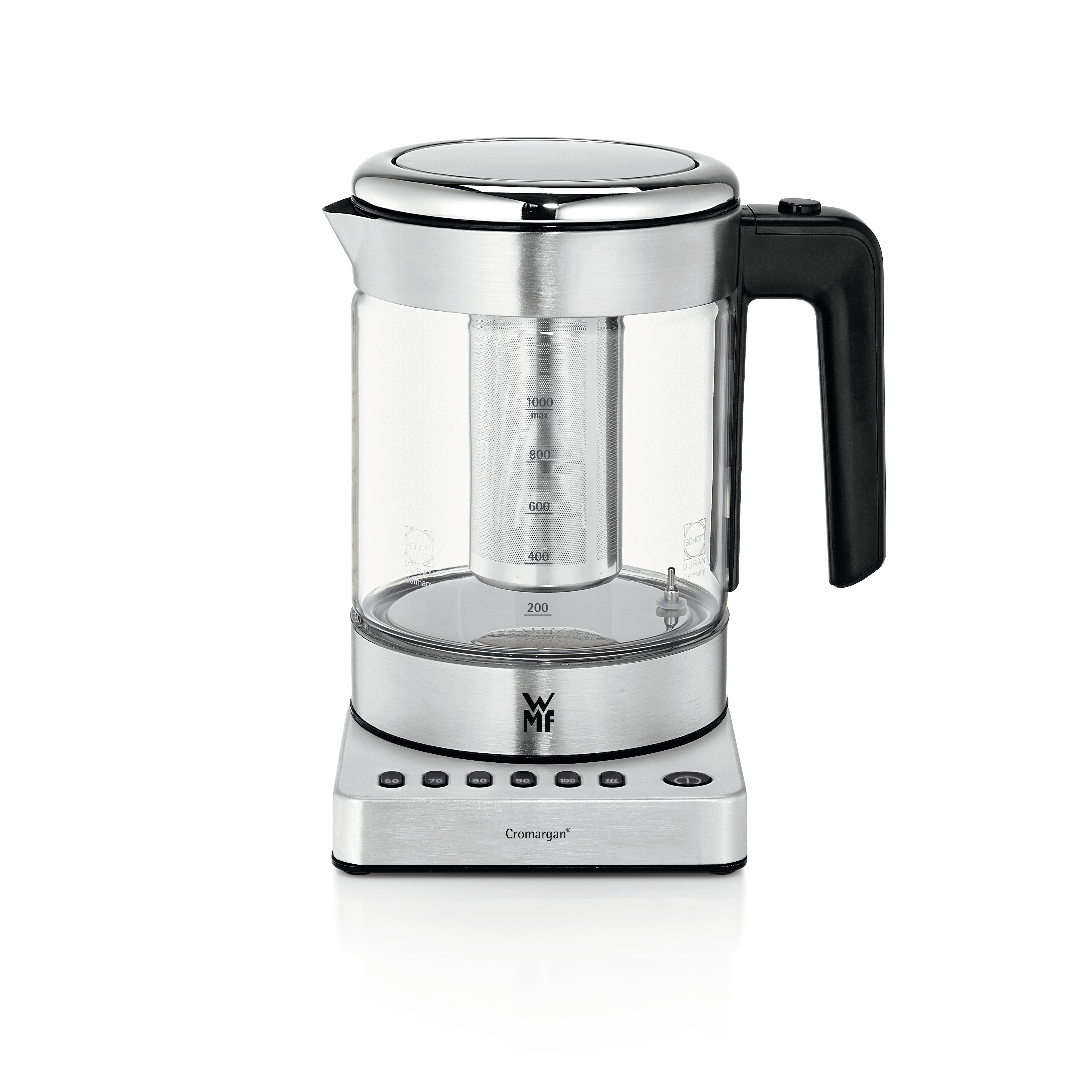WMF KÜCHENminis Wasserkocher – 1 l, mit Temperaturwahl, Warmhaltefunktion, Glas, 04131800