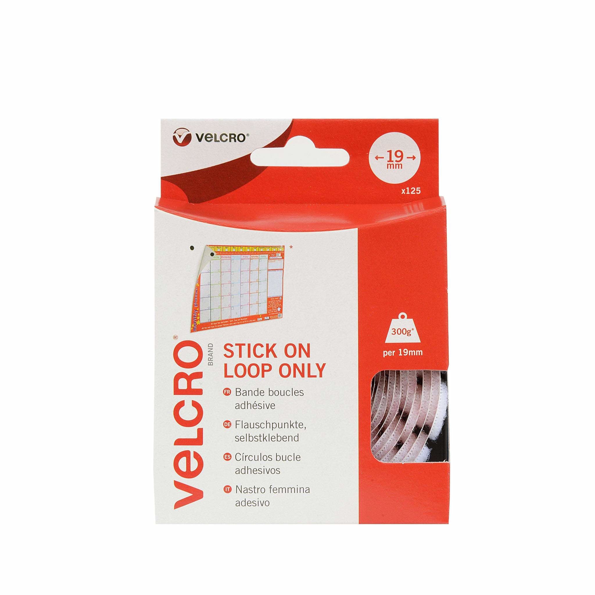 Velcro Selbstklebende Klettpunkte – 19 mm, 125 Stk., weiss