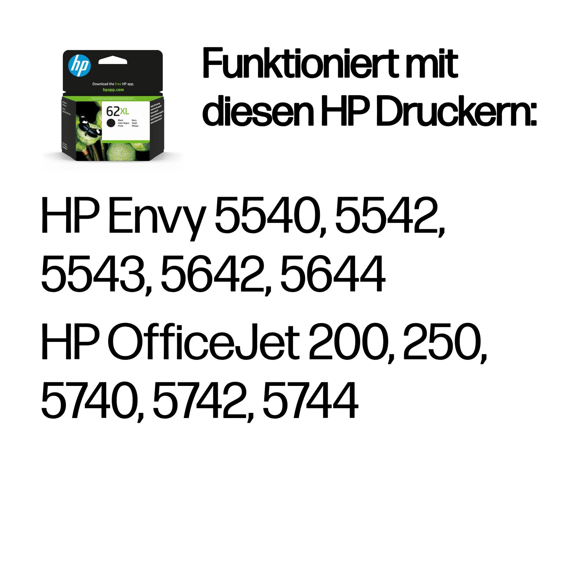 HP 62XL Schwarz Tintenpatrone (Original) – 600 Seiten – für Envy 5540/5542/5543, OfficeJet 200/250