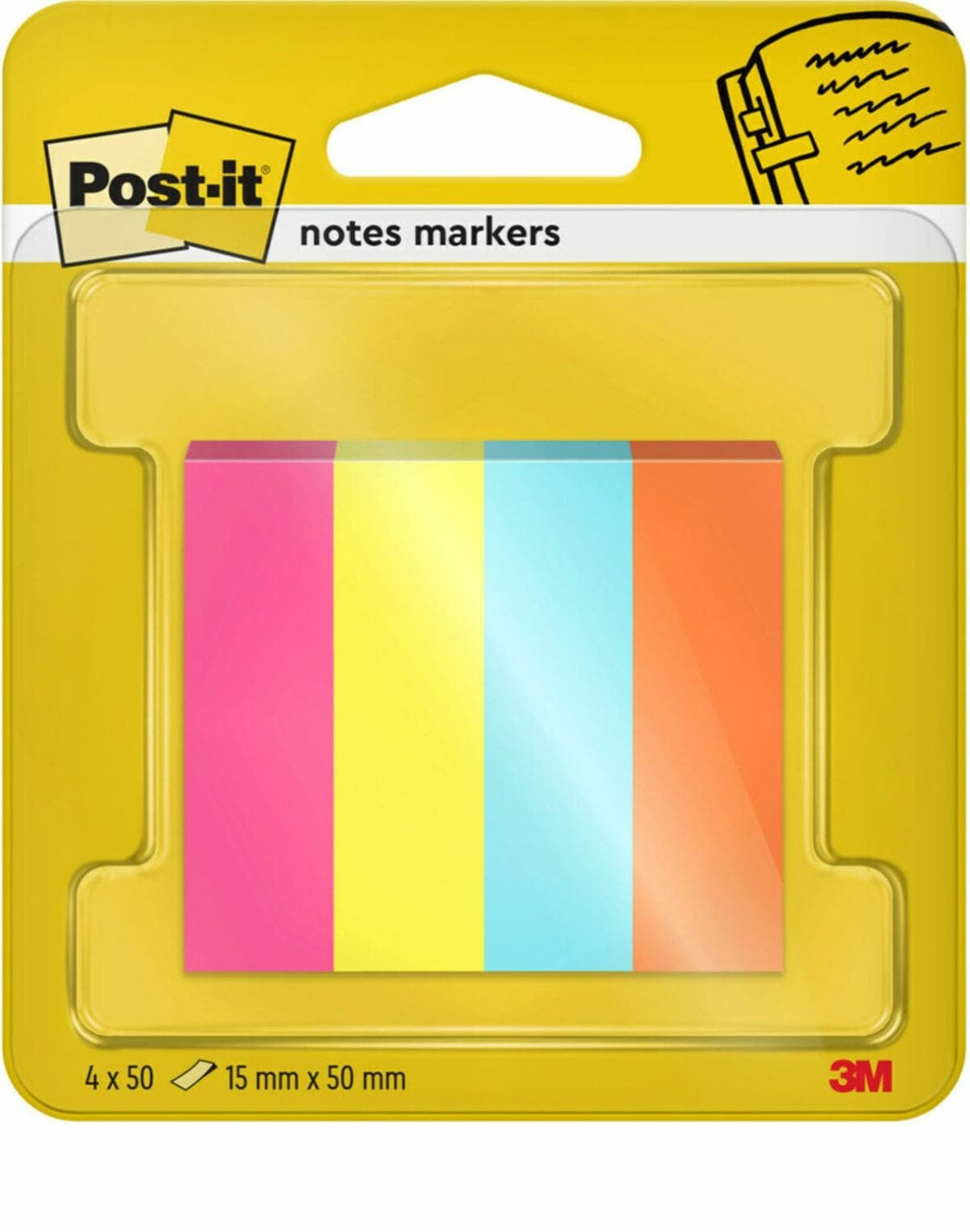 Post-it Markierstreifen/Index – 15 × 50 mm – sortiert, 50 Blatt/Block, 4er-Pack