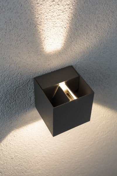 Paulmann Aussenwandleuchte Cybo – 8×8×8 cm, 355 lm, 6 W – Warmweiss, 2700 K – IP65 – Netzbetrieb – Grau – Aluminium