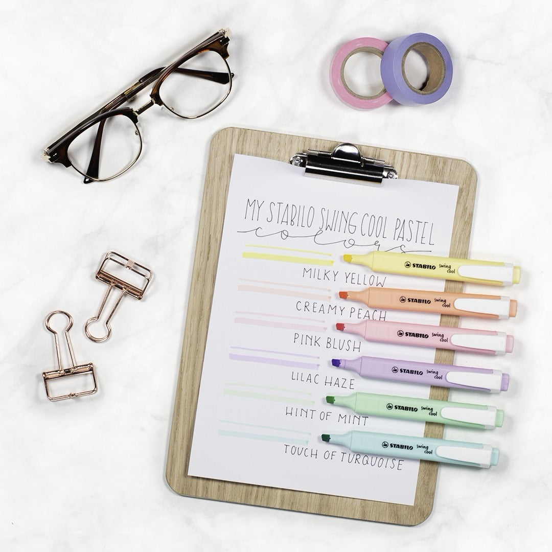 STABILO swing cool Pastel Edition Textmarker Set 4 Farben Pastell – Keilspitze, 1–4 mm