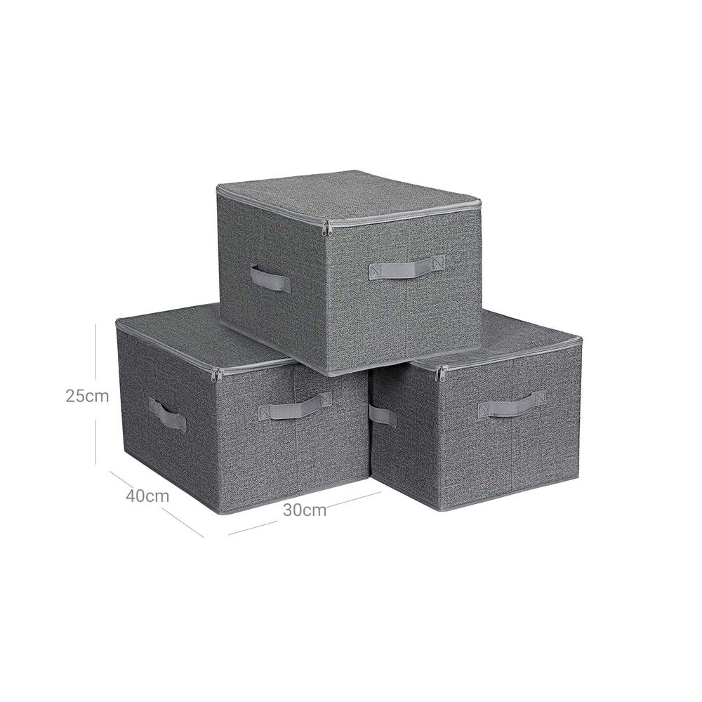 Songmics RYZB03G Aufbewahrungsbox (mit Deckel) – Textil – Grau – mit Griff – 400 × 300 × 250 mm – 3-teiliges Set
