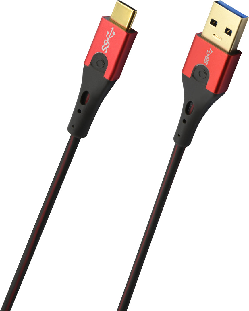 OEHLBACH USB-A auf USB-C Kabel – USB 3,2 Gen 1 (5 Gbit/s) – 3 m – Vergoldet, Vollschirmung – Rot