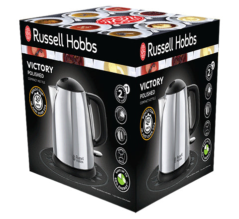 Russell Hobbs Victory Wasserkocher – 1 l, Warmhaltefunktion, Edelstahl, Schwarz, 24990-70