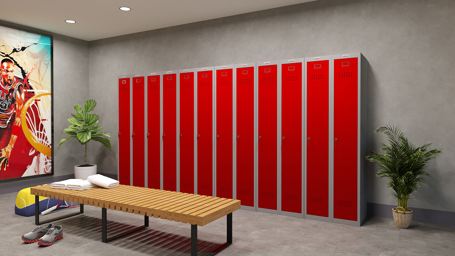 Phoenix Safe Co. PL1130 – Persönliches Schliessfach, abschliessbar, 300 × 500 × 1'830 mm, grau/rot, Stahl